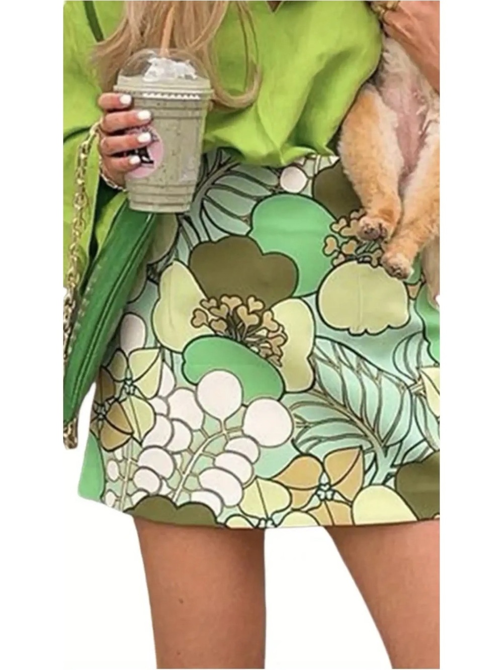 Zara Green Floral A-Line Mini Skirt size s